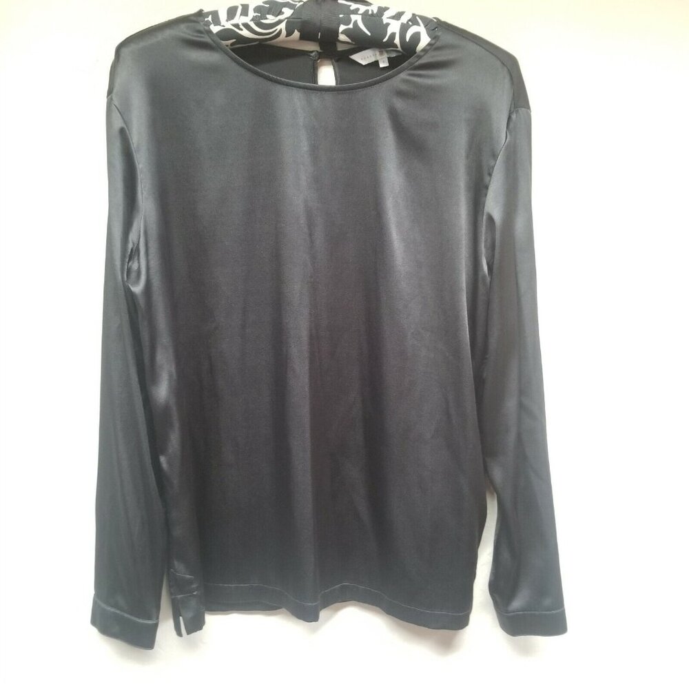 Robert Talbott Womens Gold Button Detail Silk Blouse Size 6 Black Long Sleeve